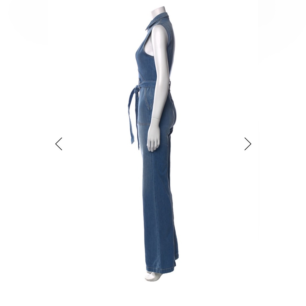 Alice + Olivia Sleeveless Blue Denim Overalls USA 24 - Picture 2 of 3
